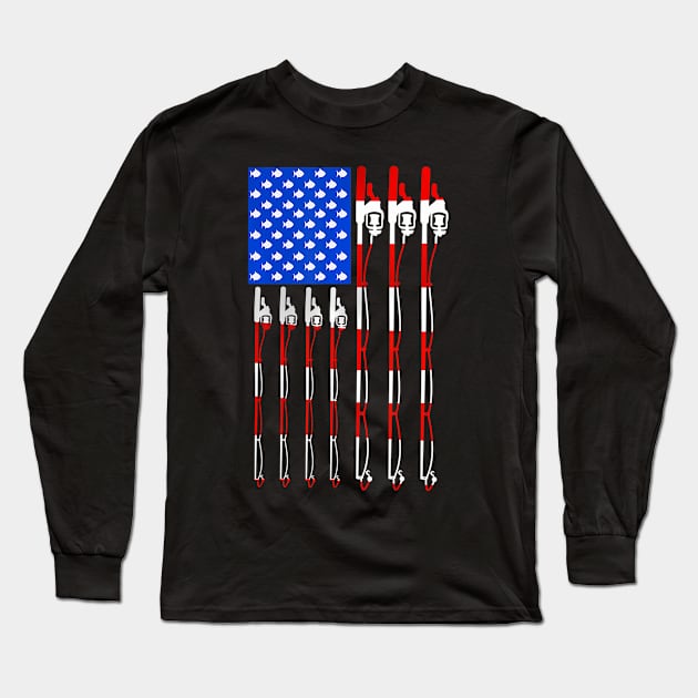 Patriotic Fishing American USA Flag Fishing Pole Long Sleeve T-Shirt by mccloysitarh